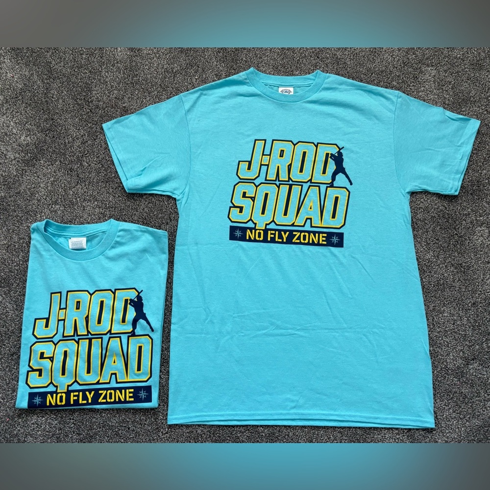 J ROD SQUAD “NO FLY ZONE” Delta Blue Short Sleeve Tee W/Graphic Print. ADULT-MED